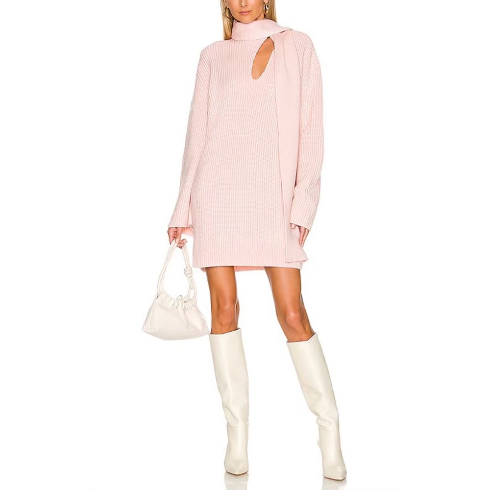 SELMACILEK Scarf Detail Knit Dress Blush Pink Small Handmade Sweater Revolve